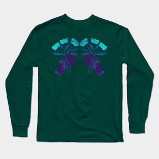 Dark purple blue hand with turquoise flowers for you on color Long Sleeve T-Shirt